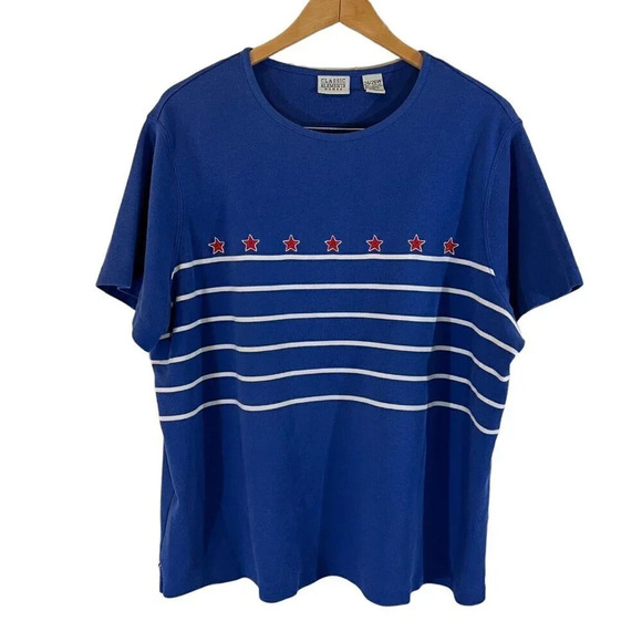 Classic Elements Patriotic 4th Of July Holiday Top Plus 24/26W Embroidered Stars - Picture 1 of 6